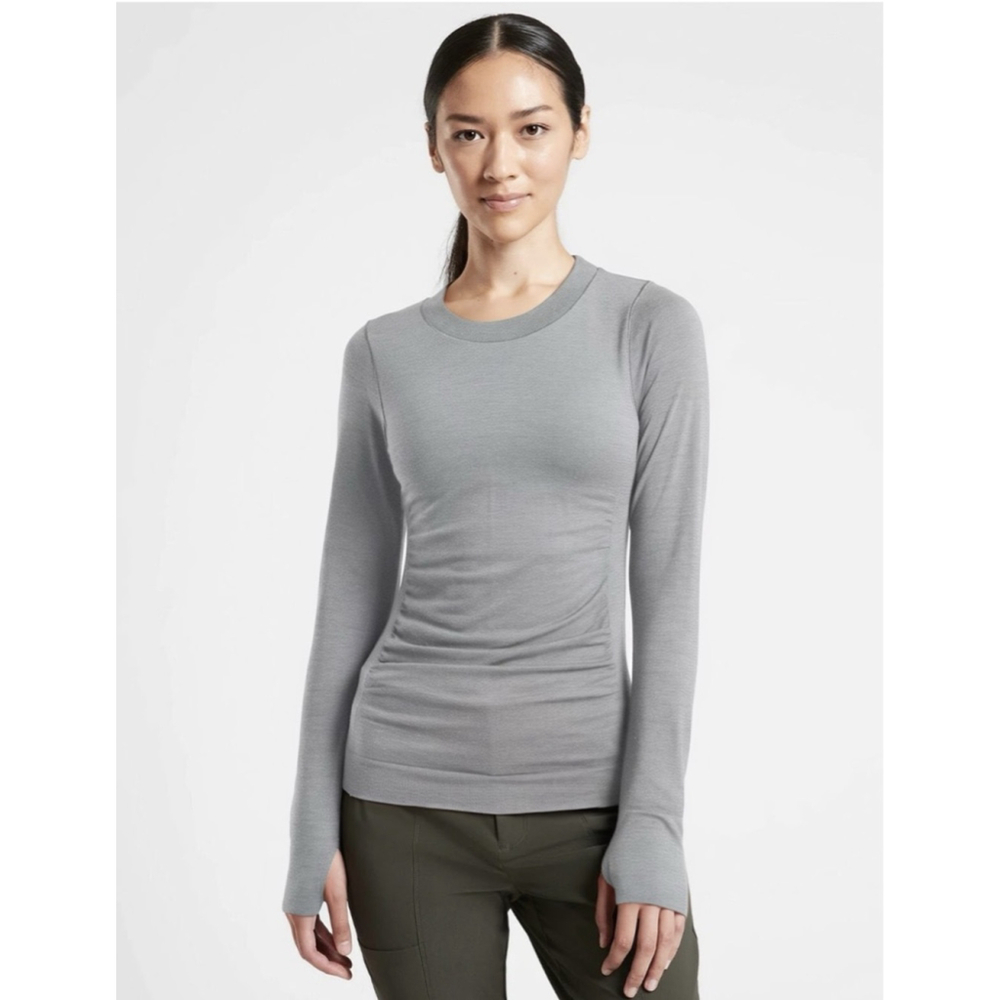 Women's Athleta Long Sleeve Tee L Grey Foresthill Ascent Seamless Top